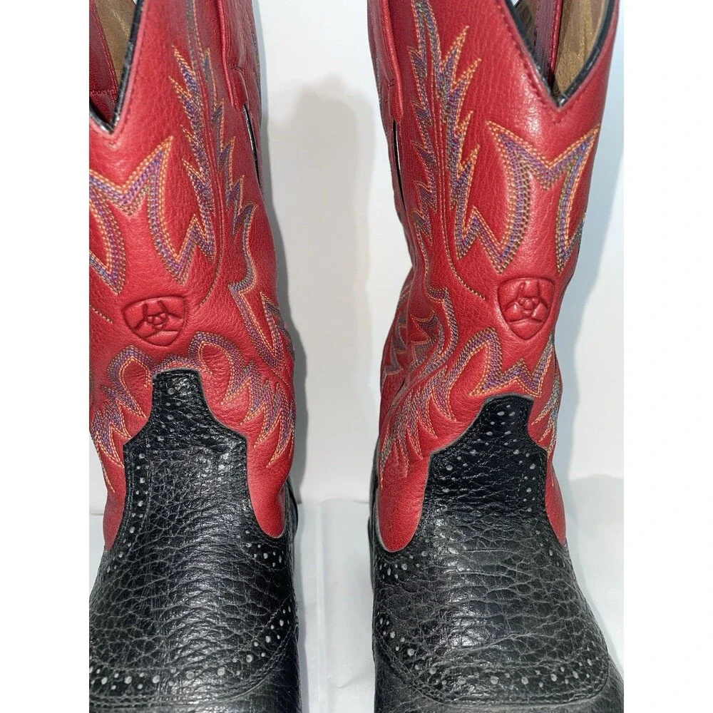 Ariat Heritage 34960 Leather Cowboy Boots Black Red Mens Western Sz 9D